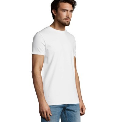 Camiseta cuello redondo personalizable disponible corte de mujer y hombre en blanco
